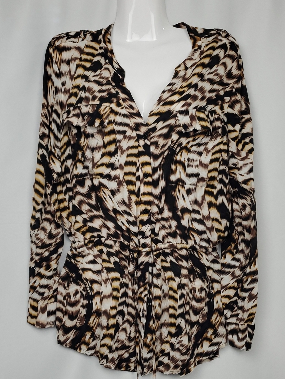 Calvin Klein Animal Print Trim Top - Black, Brown, Cream